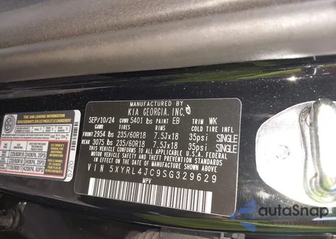 2025 Kia Sorento S из США, поврежденный, VIN 5XYRL4JC9SG329629